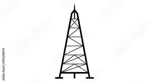 Clean Line Art Oil Derrick or Drilling Rig Icon on Isolated White Background