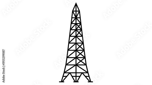 Minimalist Oil Derrick or Drilling Rig Outline on Isolated White Background