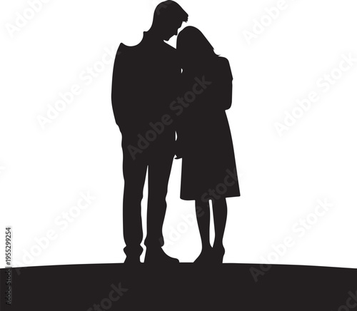 Couple silhouette embracing vector illustration love romance