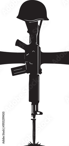 Helmet rifle bayonet cross silhouette vector illustration fallen soldier