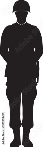 Soldier silhouette standing with hands behind back vector illustration
