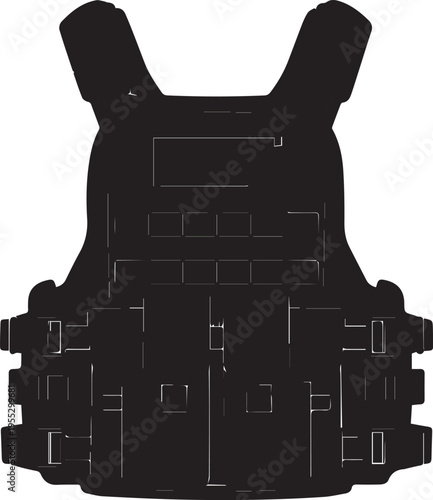 Tactical vest vector silhouette illustration for military gear and police safety equipment