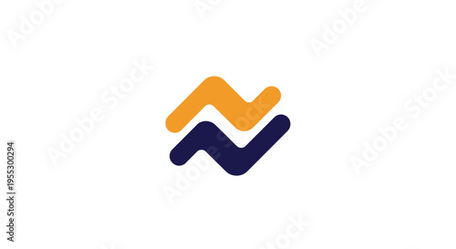 Modern abstract logo design featuring two interconnected wavy lines in contrasting orange and dark blue, symbolizing dynamic flow, digital connection, and continuous energy in a sleek vector graphic