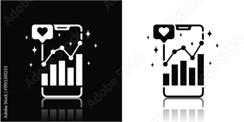 Social Media Growth Icon with Smartphone, Upward Chart, and Marketing Elements Silhouette