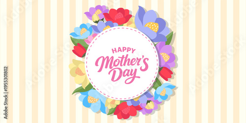 Mother's Day greeting card, poster, cover,with beautiful blossom flowers. Spring summer floral banner design. For the best mom inscription. Vector illustration