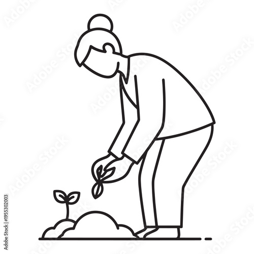 Man planting young seedling in soil for gardening and eco-friendly lifestyle concept