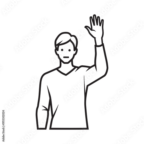 Cartoon person waving hand isolated on white background greeting or saying hello