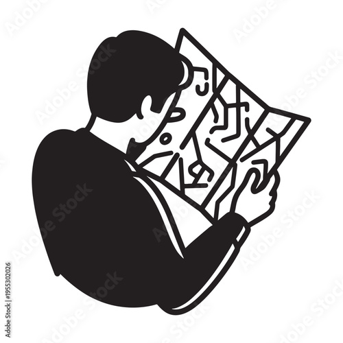 Business professional reading complex musical notation sketch in office setting