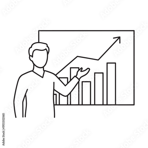 Business professional analyzing financial growth chart with upward trend arrow