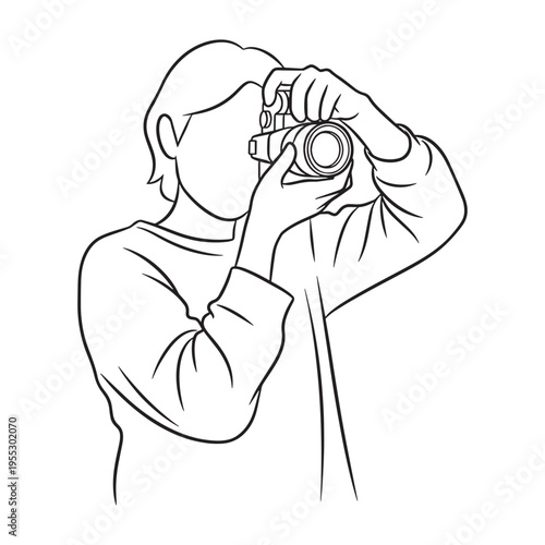 Woman holding vintage camera sketch illustration for creative design projects