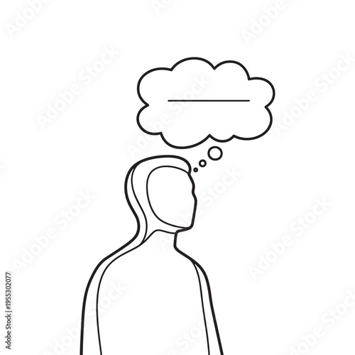 man thinking with cloud-shaped question mark above head illustration