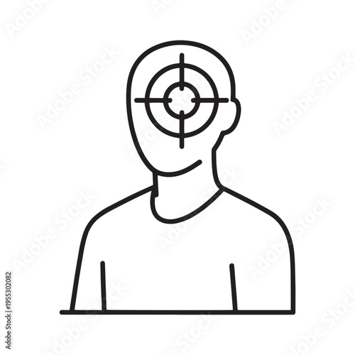 Minimalist target icon on human head silhouette for focus and precision concept