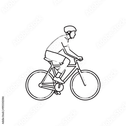 Cyclist in protective helmet riding road bike on white background illustration