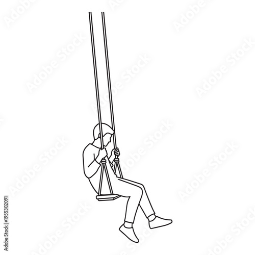 Silhouette of person suspended in mid-air on safety harness during training exercise