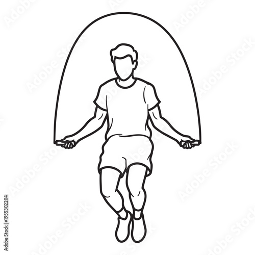 Silhouette of man jumping with skipping rope for fitness and exercise illustration