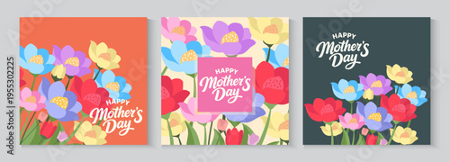 Mother's Day greeting card, poster, cover,with beautiful blossom flowers. Spring summer floral banner design. For the best mom inscription. Vector illustration