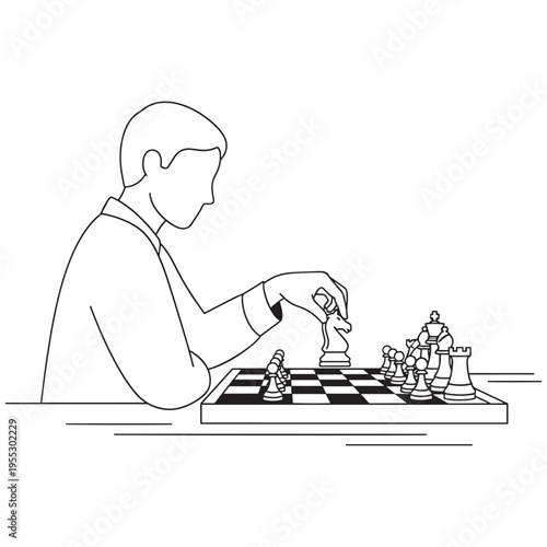 Businessman teaching chess strategy to young team in office setting