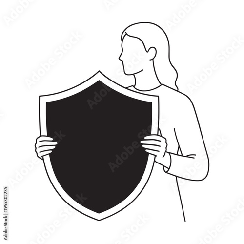 Professional woman holding blank shield symbolizing security and protection in business