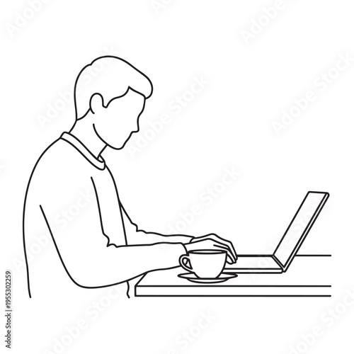Business professional drinking coffee while working on laptop at desk