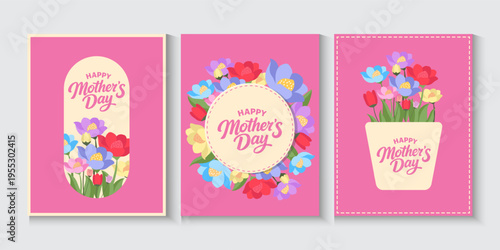 Mother's Day greeting card, poster, cover,with beautiful blossom flowers. Spring summer floral banner design. For the best mom inscription. Vector illustration