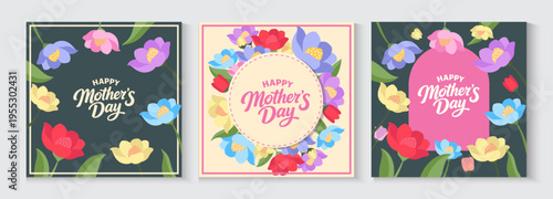 Mother's Day greeting card, poster, cover,with beautiful blossom flowers. Spring summer floral banner design. For the best mom inscription. Vector illustration