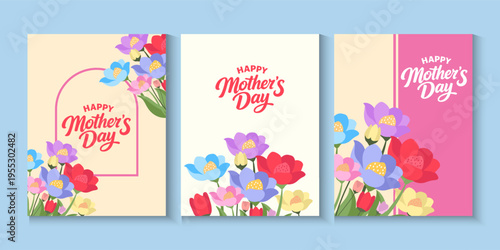 Mother's Day greeting card, poster, cover,with beautiful blossom flowers. Spring summer floral banner design. For the best mom inscription. Vector illustration