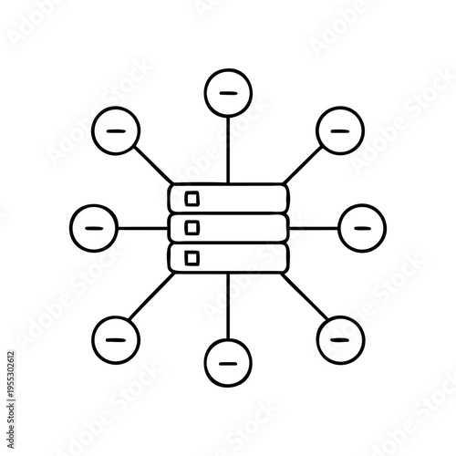 A minimalist illustration of a database or network system on transparent background