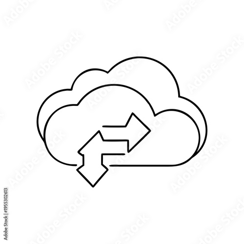 A minimalist cloud icon with arrows on a transparent background