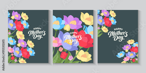 Mother's Day greeting card, poster, cover,with beautiful blossom flowers. Spring summer floral banner design. For the best mom inscription. Vector illustration
