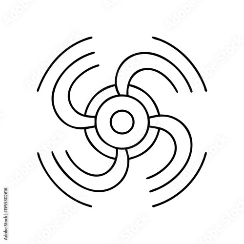A minimalist line art illustration of a fan on transparent background