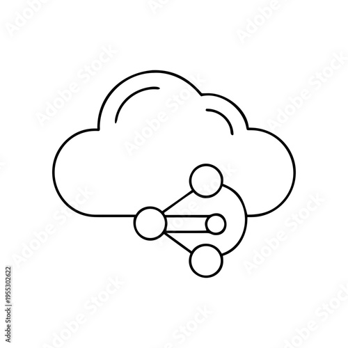 A minimalist cloud icon with a network connection on transparent background