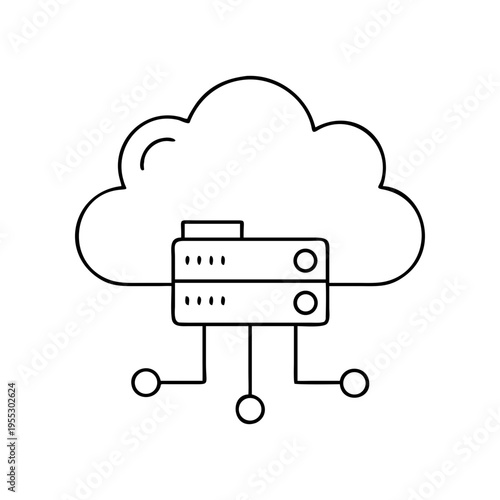 A minimalist illustration of a server connected to a cloud on transparent background