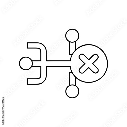 A minimal line art icon of a person rejecting or blocking others on transparent background