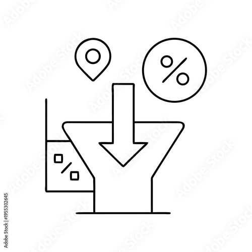 A minimalist vector graphic of a hand with a downward arrow and percentage symbols on a transparent background