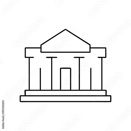 A minimalist line art illustration of a building with columns on transparent background