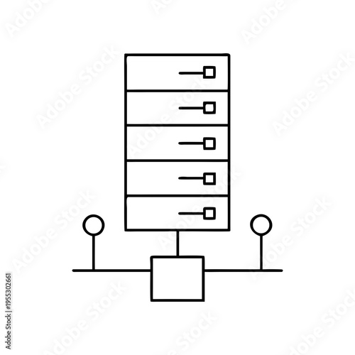 A minimalist vector graphic illustration of a server with a transparent background