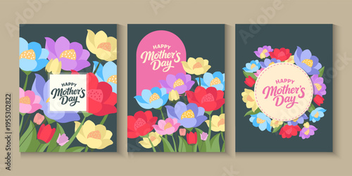 Mother's Day greeting card, poster, cover,with beautiful blossom flowers. Spring summer floral banner design. For the best mom inscription. Vector illustration