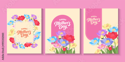 Mother's Day greeting card, poster, cover,with beautiful blossom flowers. Spring summer floral banner design. For the best mom inscription. Vector illustration
