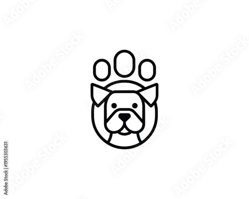 Dog Face Paw Print Logo Simple Line Art Pet Care Business Symbol