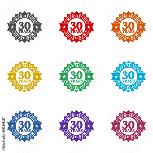 30 years experience icon isolated on white background. Set icons colorful