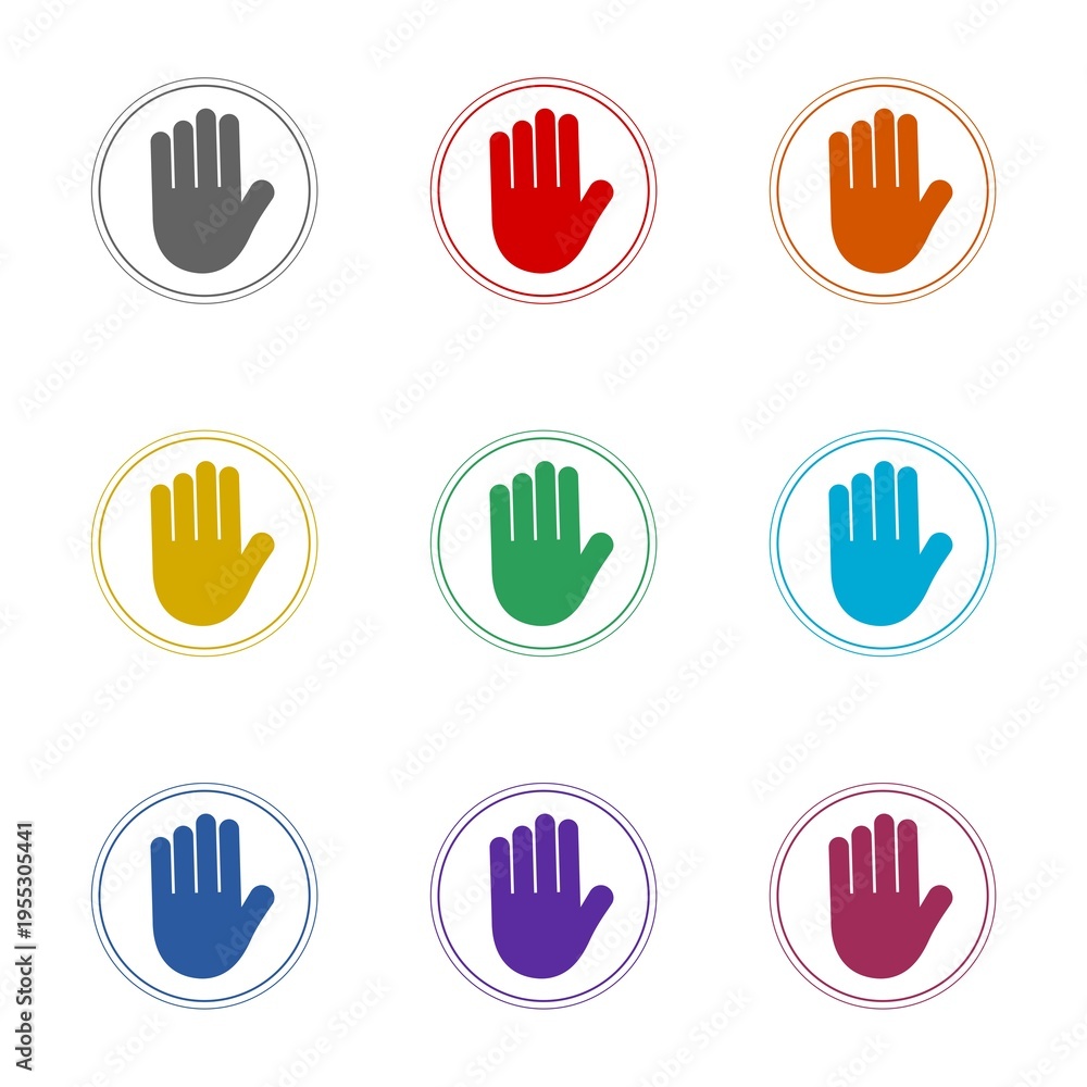 Fototapeta premium Prohibited sign. Do not touch. Stop sign. No access icon isolated on white background. Set icons colorful
