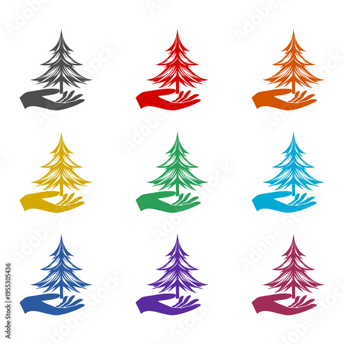  Save the forest  icon isolated on white background. Set icons colorful