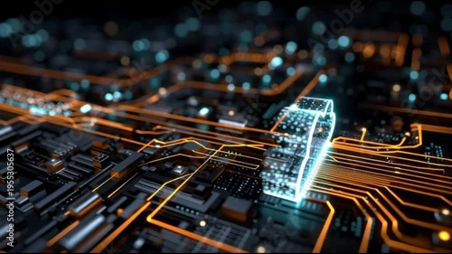 Cloud backbone architecture. Network performance. Infrastructure framework. Data center  orchestration. Glowing cloud icon on a futuristic circuit board with data flow lines