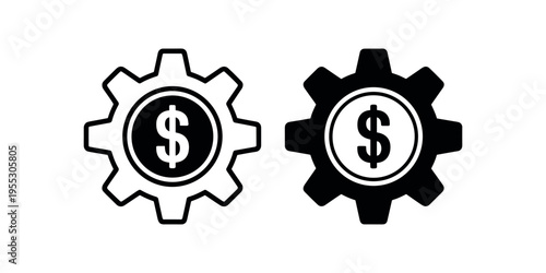 Black and white gear with dollar signs money finance in white background.
