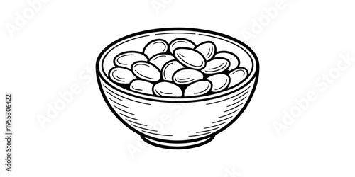 Bowl of oval black and white line food snack container in white background.