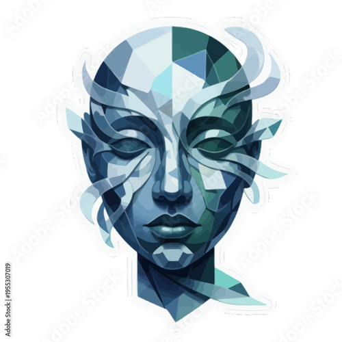 abstract face formed by flowing shapes | modern artistic sticker | minimalist vector style | fluid organic lines | soft gradient colors | expressive contemporary design | clean aesthetic
