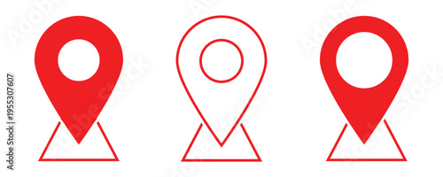 Location icon set map pointer pin sign symbol red solid and outline destination icon place address navigation locator sign. This icons set isolated on white background. Eps10