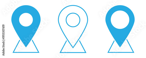 The modern blue location pin icon for maps, GPS navigation, and point of interest marking. Digital pointer graphic for geographic position. Vector illustration. Eps10
