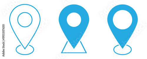 The modern blue location pin icon for maps, GPS navigation, and point of interest marking. Digital pointer graphic for geographic position. Vector illustration. Eps10