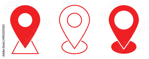Location icon set map pointer pin sign symbol red solid and outline destination icon place address navigation locator sign. This icons set isolated on white background. Eps10